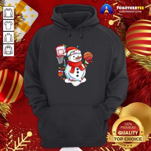 Cute Snowman Playing Basketball Merry Christmas Light Hoodie - Design By Togethertee.com