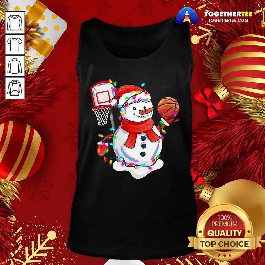 Cute Snowman Playing Basketball Merry Christmas Light Tank Top - Design By Togethertee.com Cute Snowman Playing Basketball Merry Christmas Light Tank Top - Design By Togethertee.com