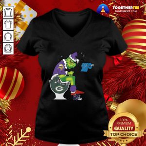 Cute The Grinch Minnesota Vikings Shit On Toilet Green Bay Packers And Other Teams Christmas V-neck - Design By Togethertee.com