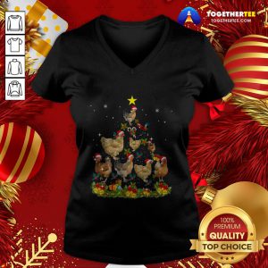 Funny Chickens Tree Christmas V-neck - Design By Togethertee.com