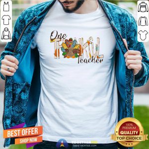 Happy One Thankful Teacher Thanksgiving Leopard Turkey Shirt - Design By Teeshirtbear.com