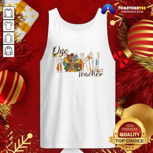 Happy One Thankful Teacher Thanksgiving Leopard Turkey Tank Top - Design By Teeshirtbear.com