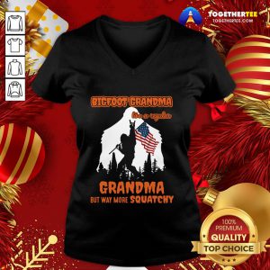 Hot Bigfoot Rock And Roll Grandma Like A Regular Grandma But Way More Squatchy American Flag V-neck - Design By Togethertee.com