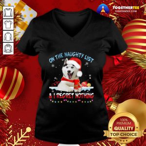 Hot Husky Santa On The Naughty List And I Regret Nothing Christmas Light V-neck - Design By Togethertee.com