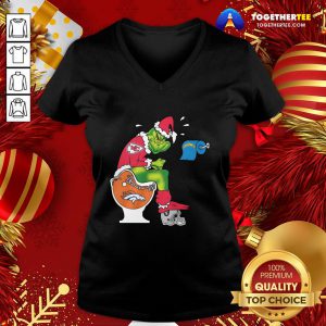 Hot The Grinch Kansas City Chiefs Shit On Toilet Denver Broncos Other Teams Oakland Raiders Christmas V-neck - Design By Togethertee.com