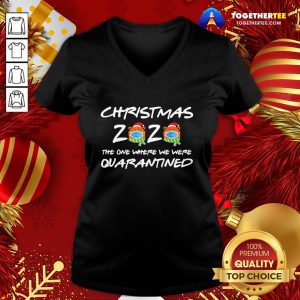 Nice 2020 Christmas Bear Wearing Face Mask Quarantined V-neck - Design By Togethertee.com