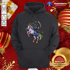 Nice Grim Reaper Skeleton Death Riding A Unicorn Fire Hoodie - Design By Togethertee.com
