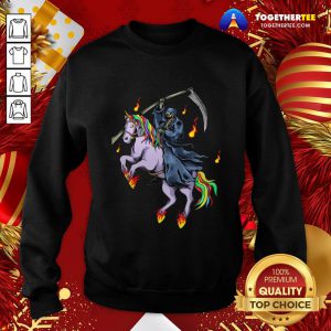 Nice Grim Reaper Skeleton Death Riding A Unicorn Fire Sweatshirt - Design By Togethertee.com