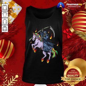 Nice Grim Reaper Skeleton Death Riding A Unicorn Fire Tank Top - Design By Togethertee.com