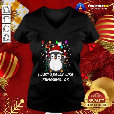 Merry Christmas Penguin I Just Really Like Penguins Ok V-neck - Design By Togethertee.com