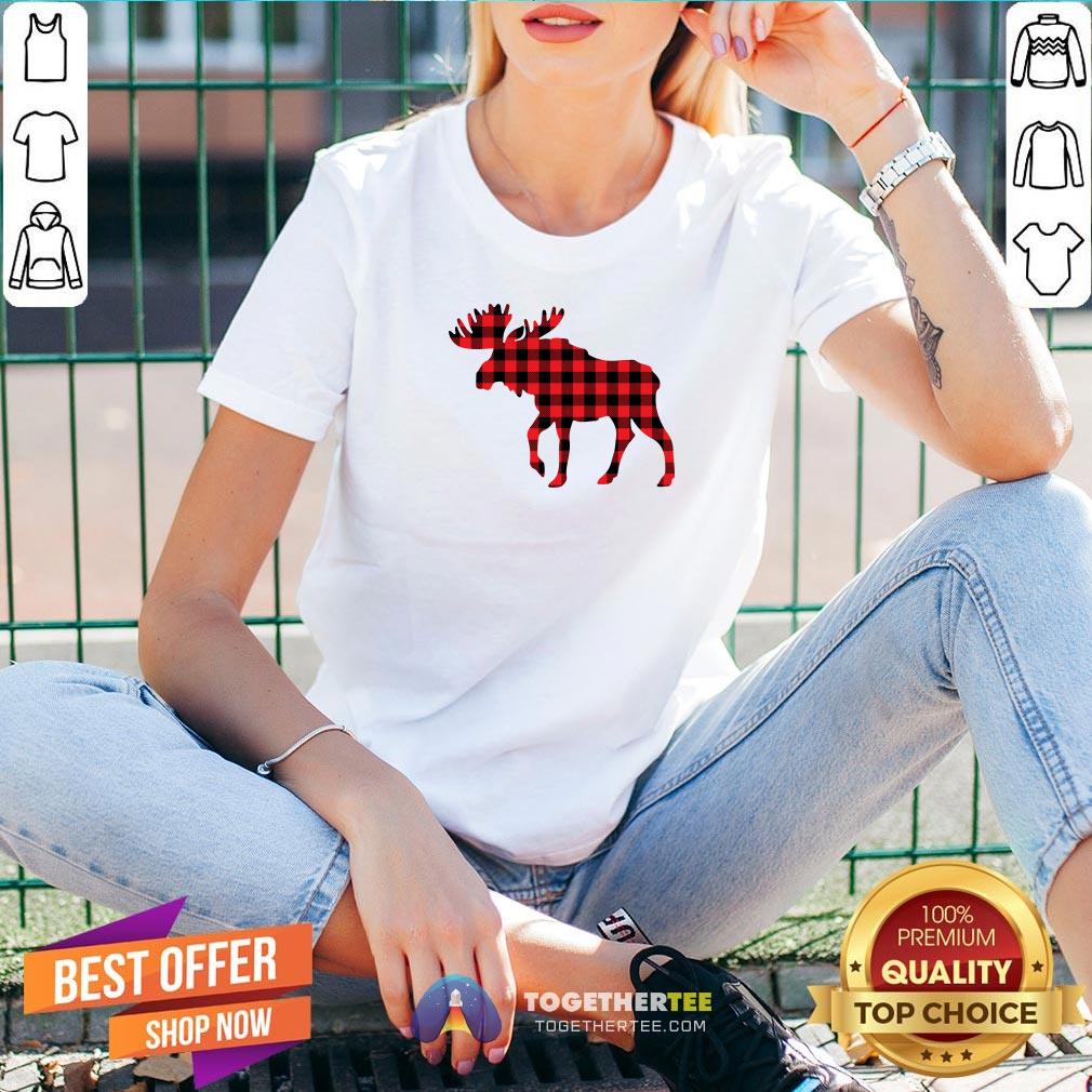 Premium Plaid Reindeer Moose V-neck - Design By Togethertee.com Premium Plaid Reindeer Moose V-neck - Design By Togethertee.com