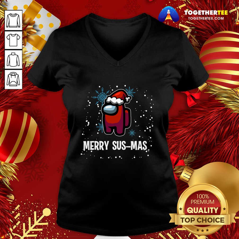 Pretty Merry Sus-mas Among Us Christmas V-neck - Design By Togethertee.com Pretty Merry Sus-mas Among Us Christmas V-neck - Design By Togethertee.com