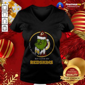 Hot I Hate People But I Love My Washington Redskins Grinch V-neck - Design By Togethertee.com