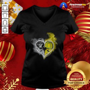 Original Oakland Raiders Vs Oregon Ducks Skull Love V-neck - Design By Togethertee.com