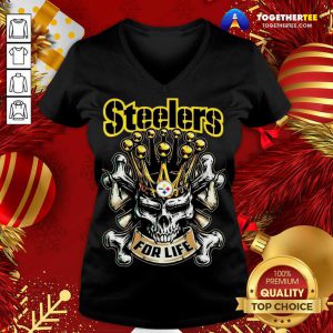 Skull Pittsburgh Steelers For Life V-neck - Design By Togethertee.com
