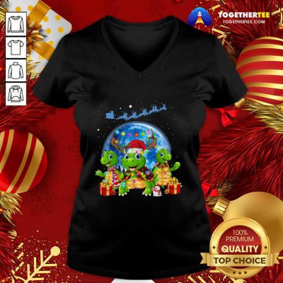Three Turtle Santa Reindeer Merry Christmas V-neck - Design By Togethertee.com Three Turtle Santa Reindeer Merry Christmas V-neck - Design By Togethertee.com