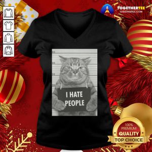 I Hate People Cat Mug Shot V-neck - Design By Togethertee.com
