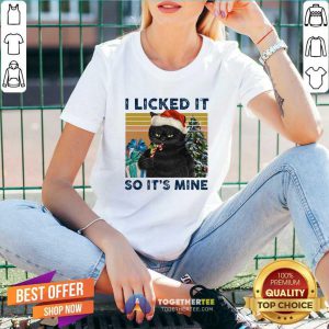 I Licked It So It’s Mine Black Cat Wear Hat Santa Christmas Vintage V-neck - Design By Togethertee.com