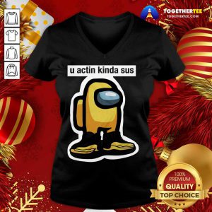 U Actin Kinda Sus Among Yellow And Black Jordan 12 ShirtFunny U Actin Kinda Sus Among Yellow And Black Jordan 12 V-neck - Design By Togethertee.com
