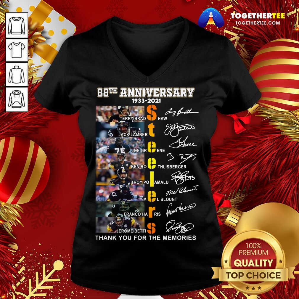 88th Anniversary 1933 2021 Pittsburgh Steelers Thank You For The Memories Signatures V-neck - Design By Togethertee.com 88th Anniversary 1933 2021 Pittsburgh Steelers Thank You For The Memories Signatures V-neck - Design By Togethertee.com