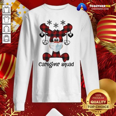 Reindeer Face Mask Caregiver Squad Christmas Sweatshirt - Design By Togethertee.com Reindeer Face Mask Caregiver Squad Christmas Sweatshirt - Design By Togethertee.com