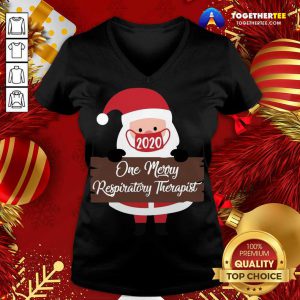 Santa Claus Face Mask 2020 One Merry Respiratory Therapist Christmas V-neck - Design By Togethertee.com