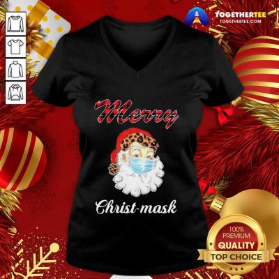 Santa Claus Face Mask Merry Christmas 2020 V-neck - Design By Togethertee.com