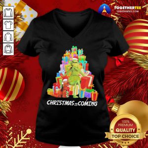Grinch And Dog Christmas Is Coming Christmas Gift V-neck - Design By Togethertee.com
