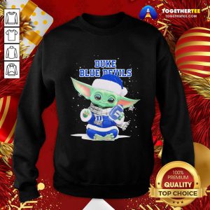 Baby Yoda Play Rugby Duke Blue Devils Merry Christmas Sweatshirt - Design By Togethertee.com