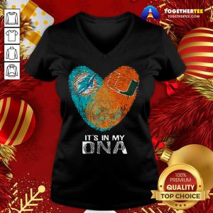 Dolphins Hurricanes It’s In My Dna Heart Fingerprints V-neck - Design By Togethertee.com
