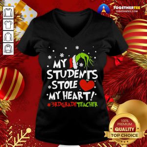 Grinch Hand Holding Heart My Students Stole My Heart #3rdgradeteacher V-neck - Design By Togethertee.com