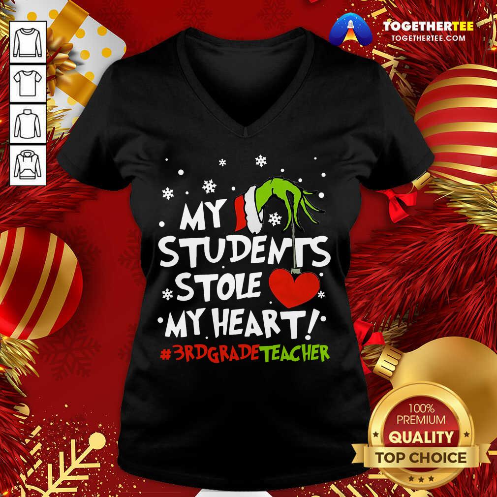 Grinch Hand Holding Heart My Students Stole My Heart #3rdgradeteacher V-neck - Design By Togethertee.com Grinch Hand Holding Heart My Students Stole My Heart #3rdgradeteacher V-neck - Design By Togethertee.com