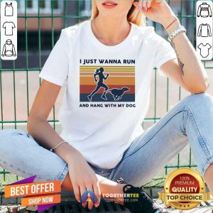 I Just Wanna Run And Hang With My Dog Vintage V-neck - Design By Togethertee.com