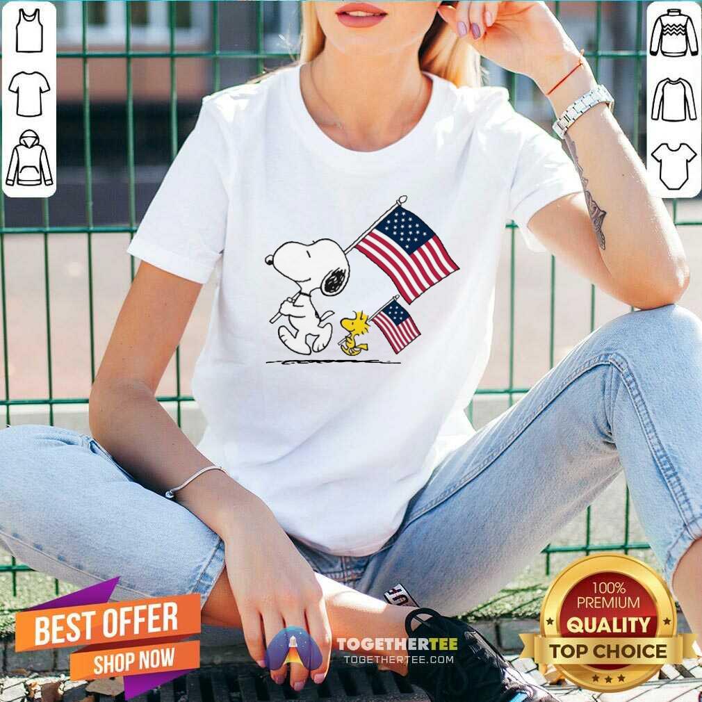 Snoopy And Woodstock Holding American Flag 4th Of July V-neck - Design By Togethertee.com Snoopy And Woodstock Holding American Flag 4th Of July V-neck - Design By Togethertee.com