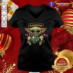 Baby Yoda Hug 75th Ranger Regiment V-neck - Design By Togethertee.com