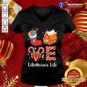 Love Socks House Librarian Life Merry Christmas V-neck - Design By Togethertee.com