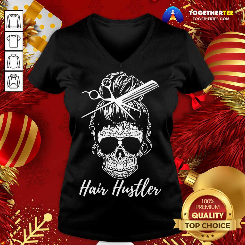 Skull Sugar Girl Hair Hustler V-neck - Design By Togethertee.com Skull Sugar Girl Hair Hustler V-neck - Design By Togethertee.com