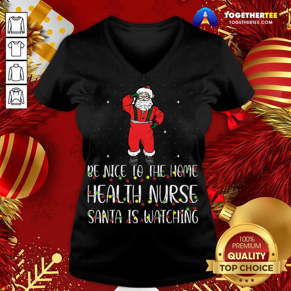 Be Nice To The Nurse Santa Is Watching Christmas V-neck - Design By Togethertee.com Be Nice To The Nurse Santa Is Watching Christmas V-neck - Design By Togethertee.com