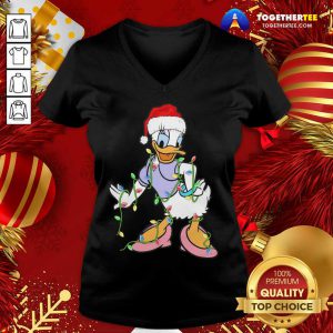 Duck Daisy Hat Santa Happy Merry Christmas V-neck - Design By Togethertee.com
