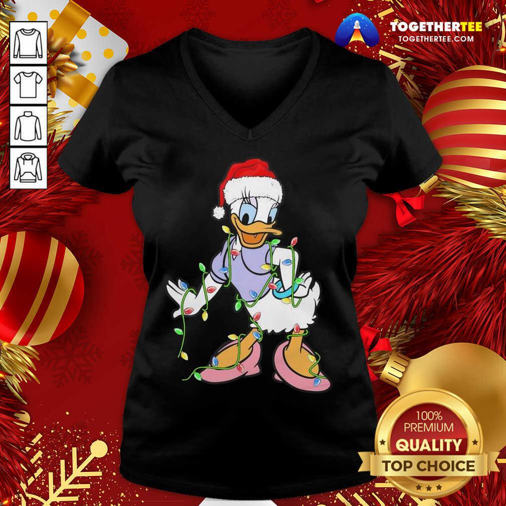 Duck Daisy Hat Santa Happy Merry Christmas V-neck - Design By Togethertee.com Duck Daisy Hat Santa Happy Merry Christmas V-neck - Design By Togethertee.com