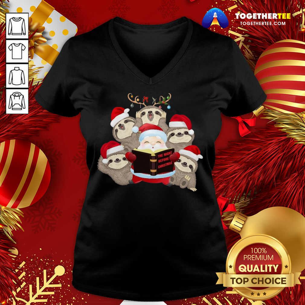 Santa And Sloth Reindeer The Night Before Christmas V-neck - Design By Togethertee.com Santa And Sloth Reindeer The Night Before Christmas V-neck - Design By Togethertee.com