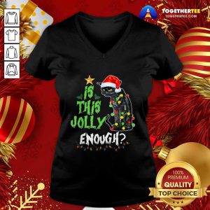 Black Cat Santa Is This Jolly Enough Christmas V-neck - Design By Togethertee.com
