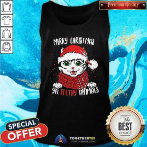 Cute Merry Christmas Ya Filthy Animals Cat Christmas Tank Top