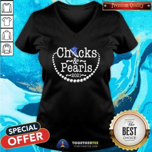 Kamala Harris Chucks And Pearls 2021 Blue Converse Tee V Neck