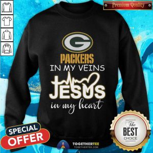 Green Bay Packers In My Veins Jesus In My Heart Sweatshirt - Design By Togethertee.com