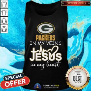 Green Bay Packers In My Veins Jesus In My Heart Tank Top - Design By Togethertee.com