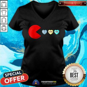 Pacman I Love You Heart Valentine's Day V-neck - Design By Togethertee.com