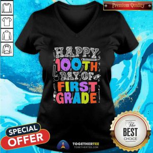 Happy 100th Day Of First Grade Math 2021 V Neck