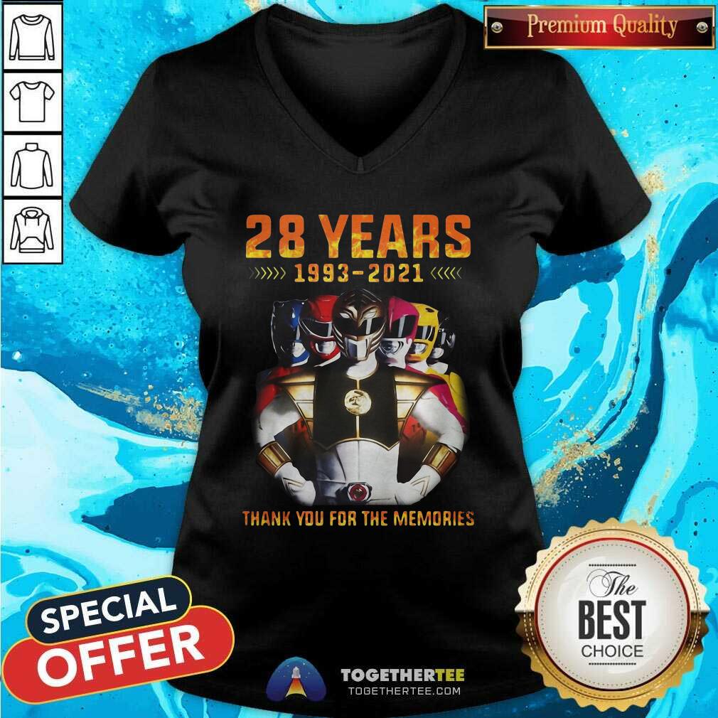 Hot 28 Years 1993 2021 Of The Mighty Morphin Power Rangers V-neck Hot 28 Years 1993 2021 Of The Mighty Morphin Power Rangers V-neck