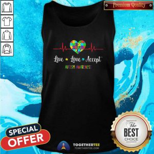 Official Live Love Accept Autism Awareness Heartbeat Tank Top